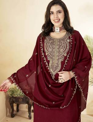 Maroon vichitra embroidered kurti pant set with dupatta 3