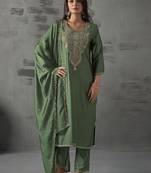 Green vichitra embroidered kurti pant set with dupatta
