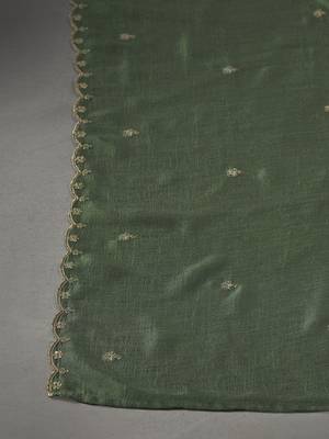 Green vichitra embroidered kurti pant set with dupatta 4