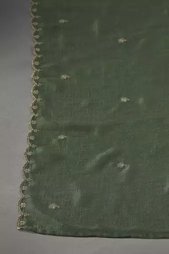 Green vichitra embroidered kurti pant set with dupatta