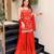 Red chinon embroidered kurti pant set with dupatta