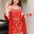 Red chinon embroidered kurti pant set with dupatta