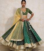 Orange Art Silk Lehenga-Choli Embellished with Zari on Velvet Blouse and Net Dupatta