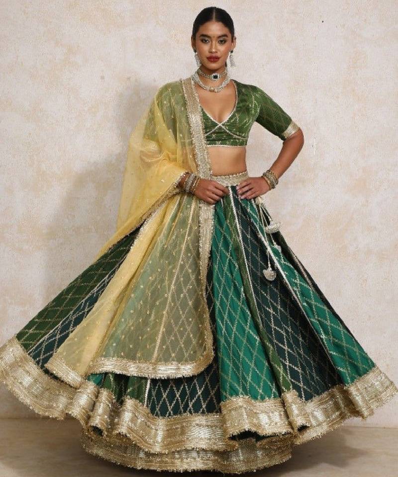 Orange Art Silk Lehenga-Choli Embellished with Zari on Velvet Blouse and Net Dupatta