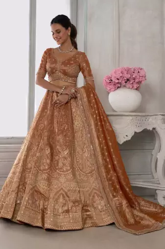 Copper Art Silk Lehenga-Choli with Sequinned Embroidery