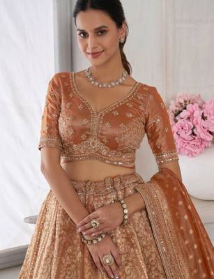 Copper Art Silk Lehenga-Choli with Sequinned Embroidery 2