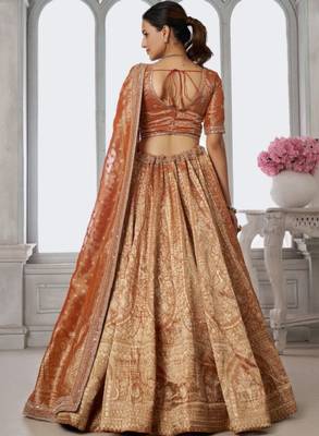Copper Art Silk Lehenga-Choli with Sequinned Embroidery 3