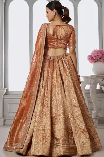 Copper Art Silk Lehenga-Choli with Sequinned Embroidery