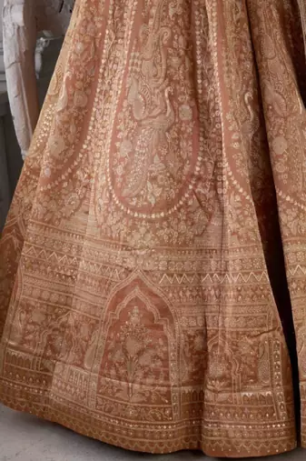 Copper Art Silk Lehenga-Choli with Sequinned Embroidery