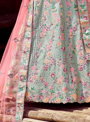Green Silk Lehenga-Choli with Sequinned Embellishment 4