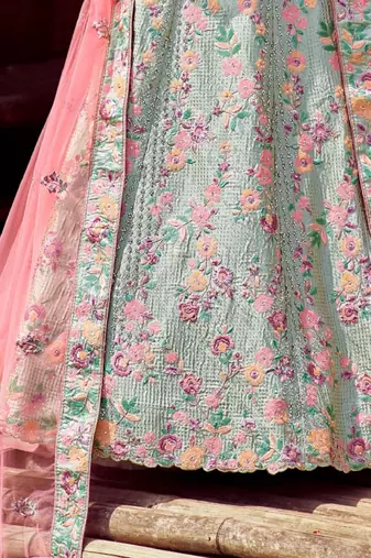 Green Silk Lehenga-Choli with Sequinned Embellishment