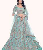 Sea Green Net Readymade Lehenga-Choli with Floral Embroidery
