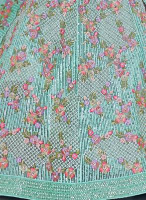 Sea Green Net Readymade Lehenga-Choli with Floral Embroidery 3