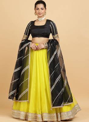 Embellished Semi-Stitched Lehenga & Blouse With Dupatta - Yellow Net Lehenga Choli with Zari Embellishment 1
