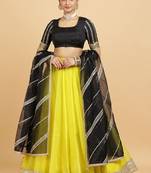 Embellished Semi-Stitched Lehenga & Blouse With Dupatta - Yellow Net Lehenga Choli with Zari Embellishment