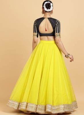 Embellished Semi-Stitched Lehenga & Blouse With Dupatta - Yellow Net Lehenga Choli with Zari Embellishment 2