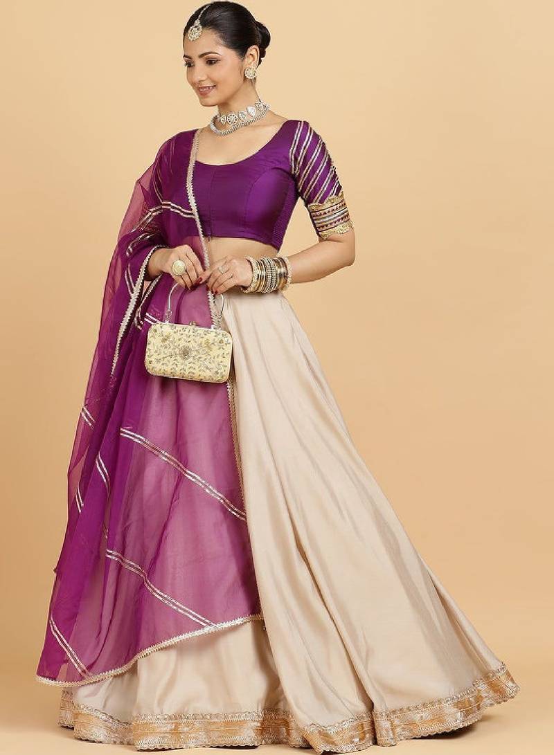 Purple Art Silk Lehenga Choli with Zari Embellishment