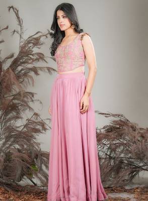 Pink Silk Readymade Lehenga - Thread Work 3