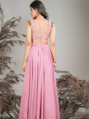 Pink Silk Readymade Lehenga - Thread Work 4