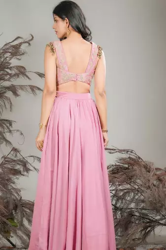 Pink Silk Readymade Lehenga - Thread Work