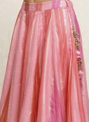 Pink Polyester Lehenga-Choli with Woven Design Sequinned Semi-Stitched Lehenga & Blouse With Dupatta Thread Work 3