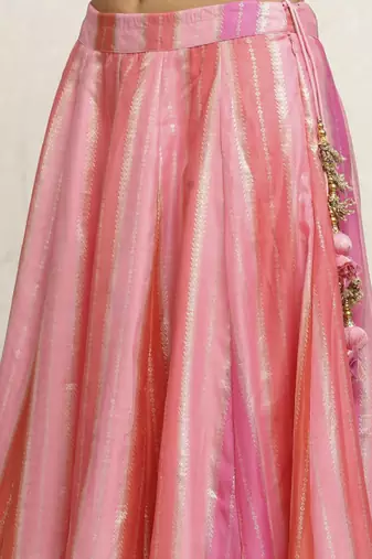 Pink Polyester Lehenga-Choli with Woven Design Sequinned Semi-Stitched Lehenga & Blouse With Dupatta Thread Work