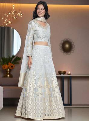 Blue Cotton Lehenga-Choli with Thread Work Embroidery 4