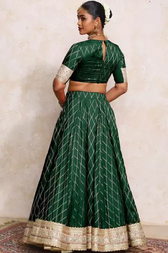 Green Art Silk Readymade Lehenga-Cholis with Zari Embellishment