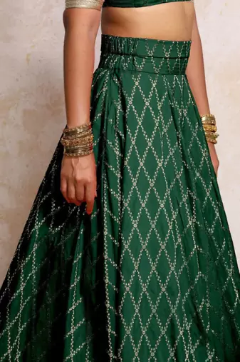 Green Art Silk Readymade Lehenga-Cholis with Zari Embellishment