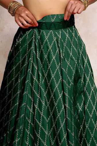 Green Art Silk Readymade Lehenga-Cholis with Zari Embellishment