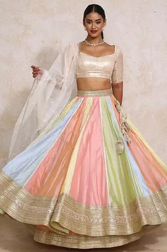 Pink Art Silk Lehenga-Choli with Zari Foil Print Embellished Set