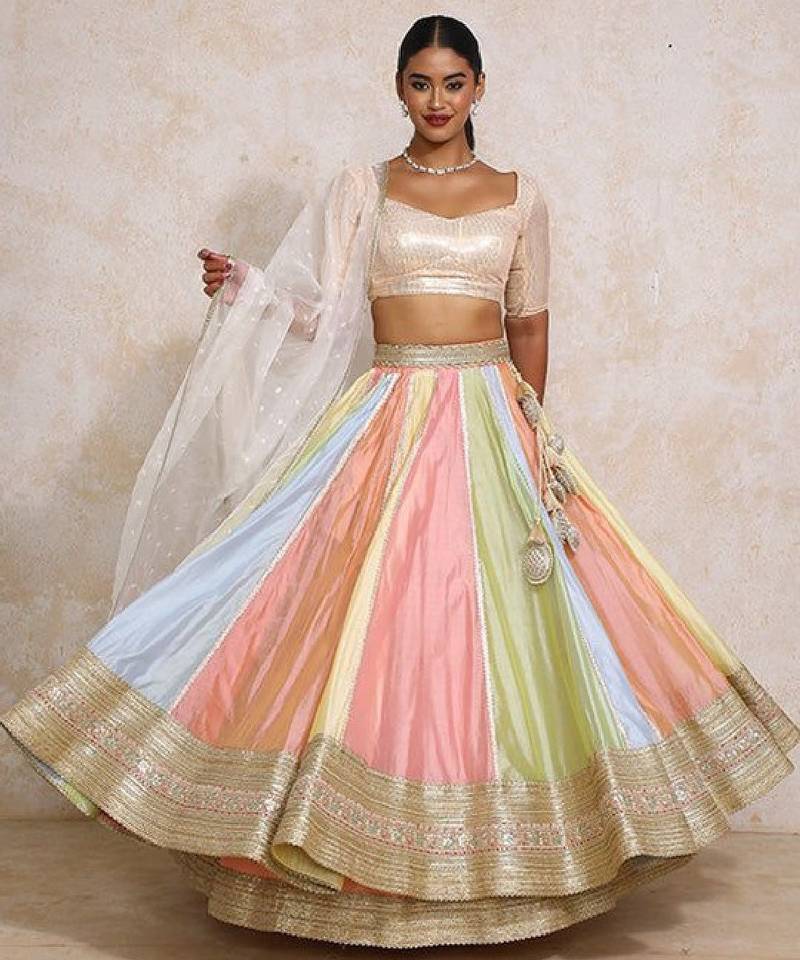 Pink Art Silk Lehenga-Choli with Zari Foil Print Embellished Set