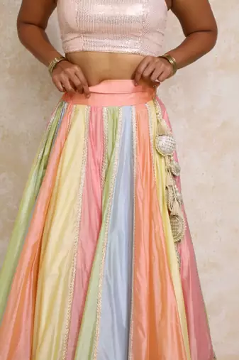 Pink Art Silk Lehenga-Choli with Zari Foil Print Embellished Set