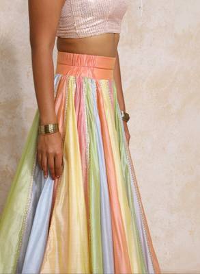 Pink Art Silk Lehenga-Choli with Zari Foil Print Embellished Set 4