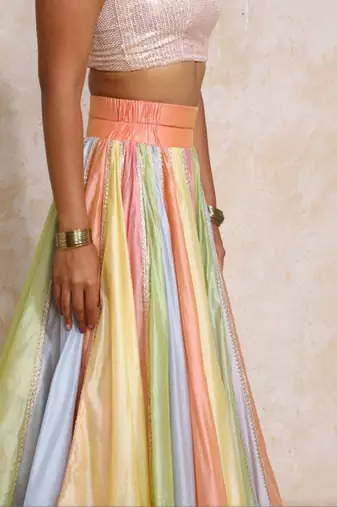 Pink Art Silk Lehenga-Choli with Zari Foil Print Embellished Set
