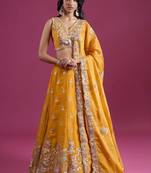 Mustard Silk Lehenga Set - Embroidered Sequinned Semi-Stitched Lehenga & Blouse With Dupatta