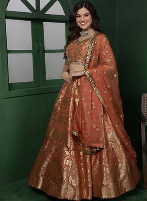 Red Art Silk Readymade Lehenga-Choli With Sequinned Embellishment 1