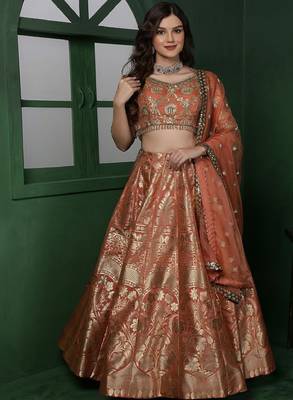 Red Art Silk Readymade Lehenga-Choli With Sequinned Embellishment 4