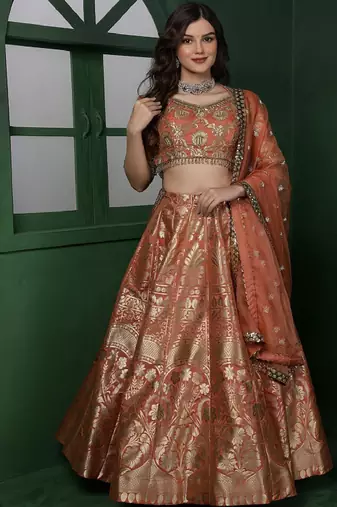 Red Art Silk Readymade Lehenga-Choli With Sequinned Embellishment