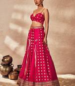 Brown Raw Silk Lehenga-Choli with Organza Dupatta - Foil Printed Sequinned Sleeveless Ready to Wear