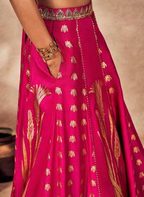 Brown Raw Silk Lehenga-Choli with Organza Dupatta - Foil Printed Sequinned Sleeveless Ready to Wear 3