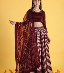 Maroon Tissue Readymade-lehenga-cholis V-Neck Thread Work Lehenga Set