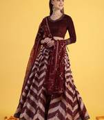 Maroon Tissue Readymade-lehenga-cholis V-Neck Thread Work Lehenga Set