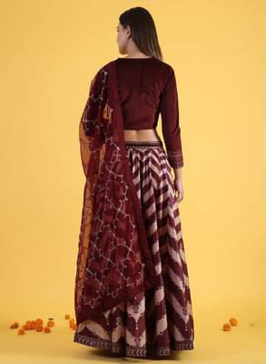 Maroon Tissue Readymade-lehenga-cholis V-Neck Thread Work Lehenga Set 4
