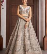 White Net Embellished Sequinned Semi-Stitched Lehenga & Unstitched Blouse With Dupatta