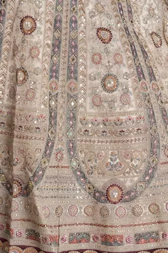 White Net Embellished Sequinned Semi-Stitched Lehenga & Unstitched Blouse With Dupatta