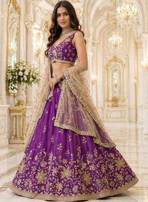 Purple Georgette Lehenga-Choli with Sequins Embellishment 1