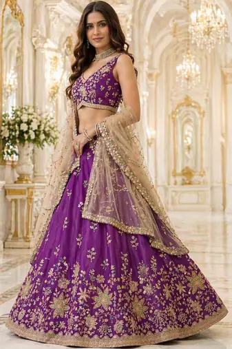Purple Georgette Lehenga-Choli with Sequins Embellishment