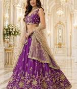 Purple Georgette Lehenga-Choli with Sequins Embellishment