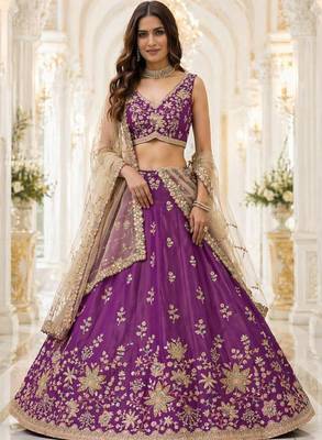 Purple Georgette Lehenga-Choli with Sequins Embellishment 2